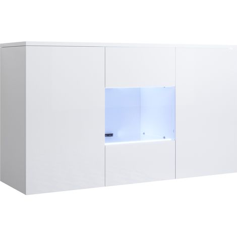 Aparador de salon con LED colgante 2 puertas 1 vitrina Mueble de salon 120x70x40cm Modelo Luke A2 Blanco brillo (1/4)