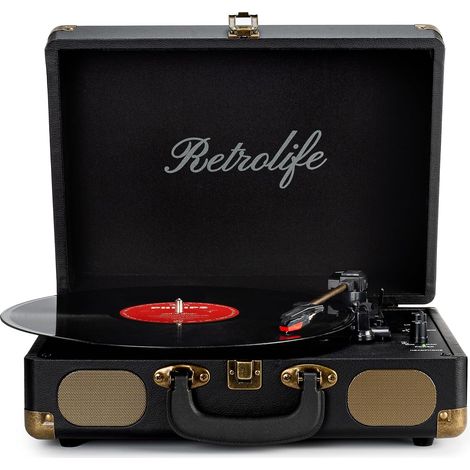 Platine Vinyle 3 Vitesses 33/45/78 TR/Min Bluetooth Valise Portable Tourne-Disque à Courroie avec Haut-Parleurs Intégrés Sortie Ligne RCA Vintage Turntable (1/5)