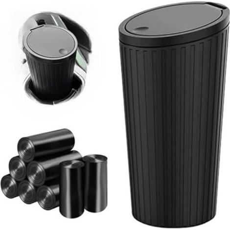 Papelera para coche - Cubo de basura para coche - Limpieza del coche - Con tapa - Tamaño compacto - Negro (1/5)