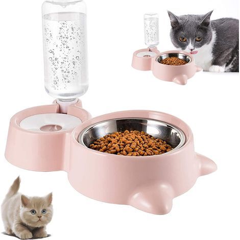 Double Bol pour Animaux de Compagnie,Compagnie Automatique Double Bol Gamelle pour Chat,Double Gamelle Chat Surélevée pour Chaton Puppy-Fei Yu (1/5)
