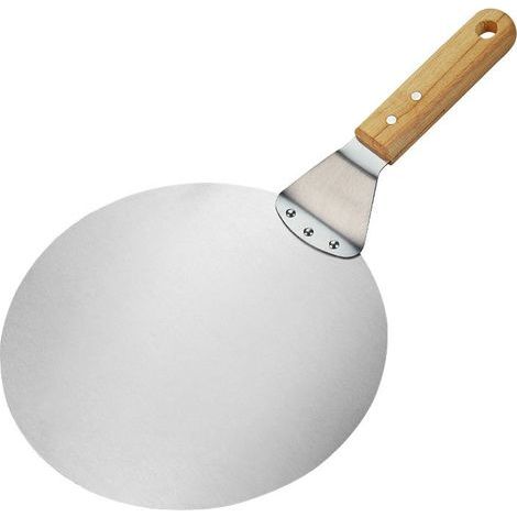 Pelle à pizza en acier inoxydable avec manche en bois - Accessoire rond Ø 25,5 cm pour enfourner et servir pizzas, tartes flambées et pains - Couleur argent/marron (1/5)