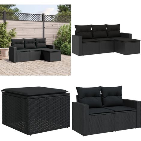 Salon de jardin 4 pcs avec coussins noir résine tressée - Ensemble Salon De Jardin - Meuble Extérieur - Résine Tressée - Mobilier De Jardin - Canapé D'extérieur - Home & Living (1/5)