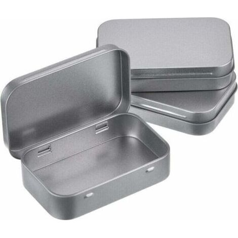Lot de 3 boîtes de rangement vides à charnières rectangulaires en métal argenté Mini boîte de rangement portable Petite boîte de rangement (1/4)