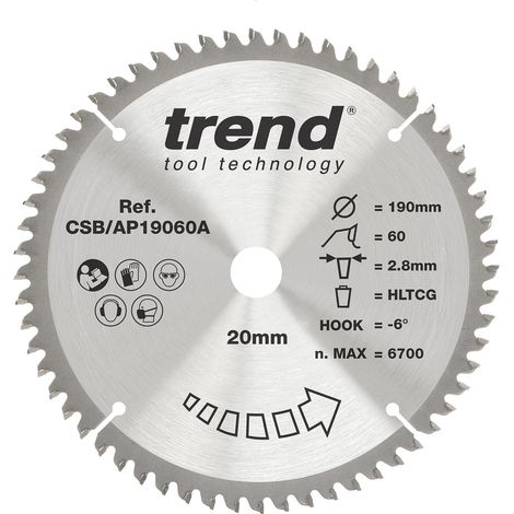 Lame scie circulaire alu/plastique 190 mm, alésage 30 mm, 60 dents (1/5)