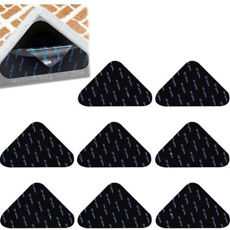 8 Pcs Anti Derapant Tapis, Rug Grippers,antiderapant tapis parquet,Réutilisable et Lavable Tapis Antidérapant,Anti Curling Carpet Grippers Coin pour Planchers de Bois Franc, Carpettes et Tapis (1/5)