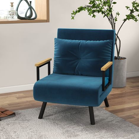 Schlafsessel mit Verstellbarer Rückenlehne in 5 Positionen, Kissen, Polyester Blau (1/5)