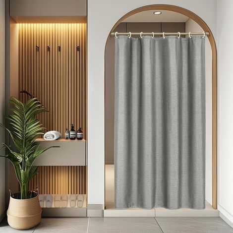 1 Rideau de douche,Texturé lin,Imperméable,Tissu polyester,Gris,Anti-moisissure,Salle de bain (1/5)