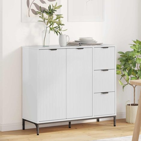 Buffet Blanc brillant 89,5 x 33 x 82 cm Bois d'ingénierie (1/5)