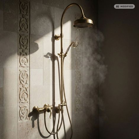 Système de douche rétro en bronze PaulGurkes avec robinet mélangeur (1/5)