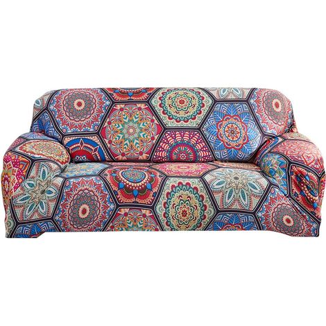 Funda para sofás de 1, 2, 3 o 4 plazas. Funda elástica con estampado de frutas veraniegas, confeccionada en tejido elástico resistente, lavable y a prueba de polvo. Funda suave (modelo bohemio, 2 plaz (1/5)