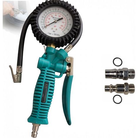 Pistola per Aria Compressa con Manometro Bar/Psi Gonfiaggio Gomme Auto e Moto