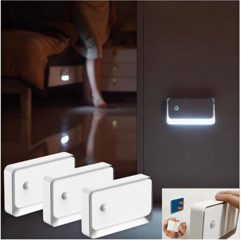 Veilleuse à détecteur de mouvement, lot de 3, rechargeable par USB-C, lumière blanche 6000K, luminosité réglable, idéale pour les escaliers et les couloirs. (1/4)