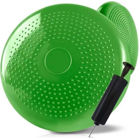 1 Disque d'équilibre, gonflable avec pompe, vert, pour yoga, rééducation, fitness (1/5)