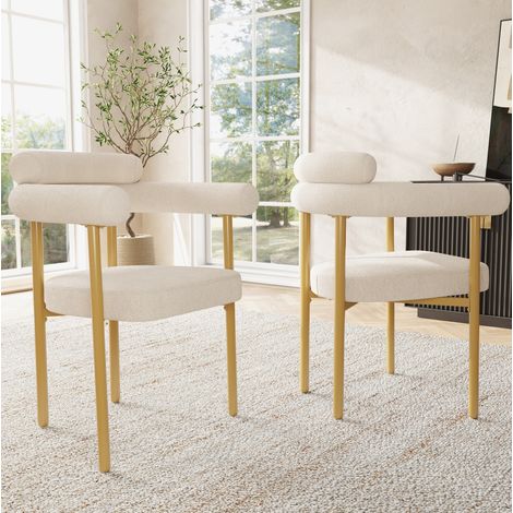 DESMIU Chaise de Salle à Manger Lot de 2 avec Dossier Ergonomique et Assise Large, en Métal Beige et Doré 70 × 62 × 84 cm (1/4)