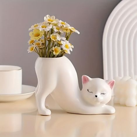 1 Pot de fleurs créatif et mignon sur le thème du chat — Multifonctionnel, en résine synthétique résistante aux chutes (1/5)
