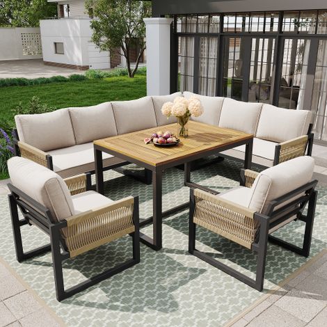 Conjunto de comedor de jardín para 7-8 personas, conjunto de salón de jardín, conjunto de muebles de jardín para jardín, balcón, terraza, conjunto de comedor resistente a la intemperie, conjunto de mu (1/5)