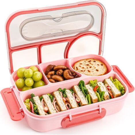 Bento lunch box 4 compartments, pink colorDrop resistant, BPA free, ideal for office and school (1/3)
