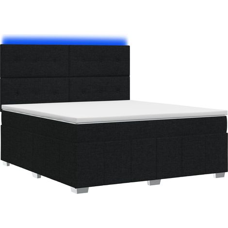 Maison Exclusive - Lit boxspring LED avec matelas Noir 180 x 200 cm Tissu (1/5)