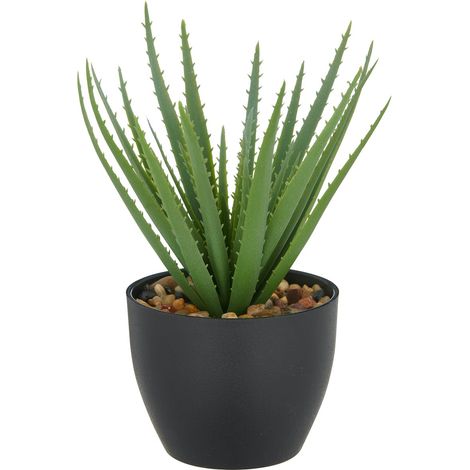Gasper – Aloe vera artificiel, vert, en pot plastique avec gravier – Hauteur 20 cm, pot 11 x 9 cm (1/2)