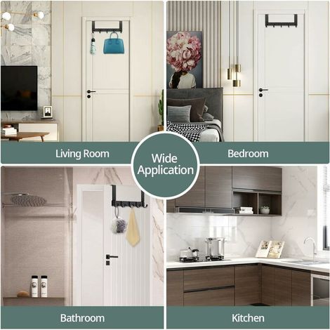 2-teiliges Garderobenset für über die Tür, schwarzer Edelstahlhaken, 5 Kleiderhaken für Schlafzimmer-, Badezimmer- und Küchentüren. (1/3)
