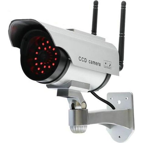 Fausse caméra factice à énergie solaire pour l'extérieur Simulation intérieure LED lumière moniteur de sécurité étanche Faux Surveillance – Argent (1/5)