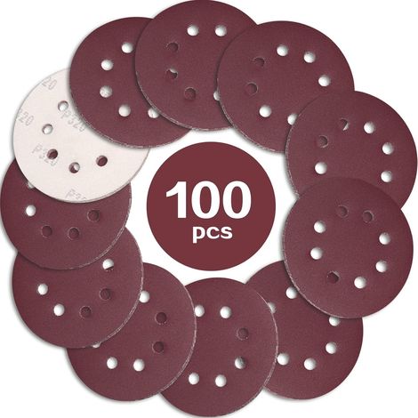 100PCS Disque de Ponçage 125mm Grain 320, Disques a Poncer Papier Abrasifs 8 Trous Idéal pour Poncer/Polir pour Ponceuse Excentrique