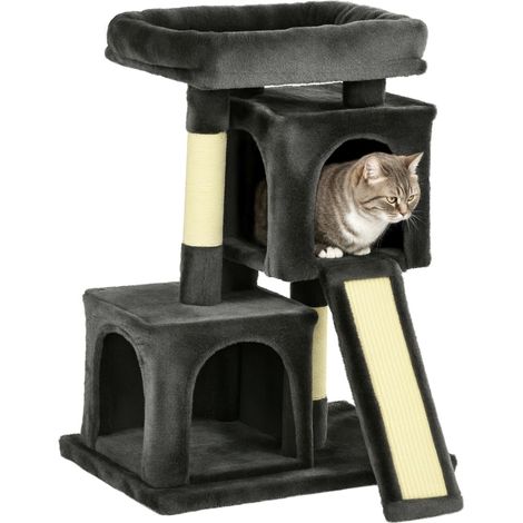 Arbre à chat 83 cm. Petit arbre à chat avec poteaux en sisal, griffoir, arbre à chat, meuble pour chat, arbre de jeu pour petits chats, gris foncé. (1/5)