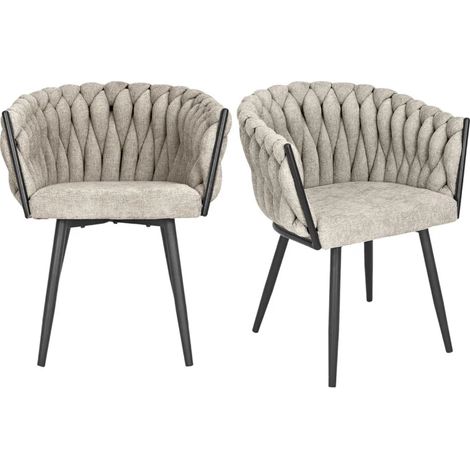 Lot 2 chaises tissu maille tressé taupe et pieds métal – BOWI 2 (1/5)