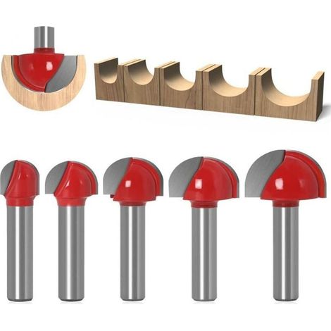 Fraise à fond rond bois 5PCS – Fraises carbure YG6 pour défonceuse – Diamètre tige 8mm – Coupes 12/16/19/22/25,4mm (1/5)