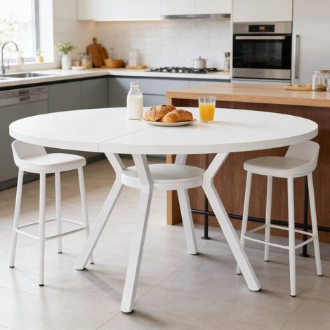 MEUBLIV Table à manger ronde 120x120x76 cm blanche – 4 à 6 personnes, cuisine et salle à manger (1/5)