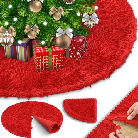 KESSER® Coperta per albero di Natale Coperta per albero di Natale Coperta per albero di Natale in pelliccia artificiale, tappeto rotondo in feltro per decorazione albero di Natale in neve rosso / Ø 1