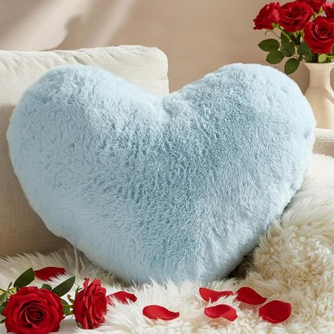 1 Coussin Coeur, Fourrure Synthétique Douce, Rembourrage Coton PP, Décoration Chambre Enfant, 25x35cm (1/5)
