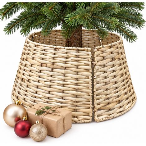 Relaxdays Gonna per albero, ø 50 cm, copribase, intreccio di salice, effetto rattan, collare, naturale (1/5)