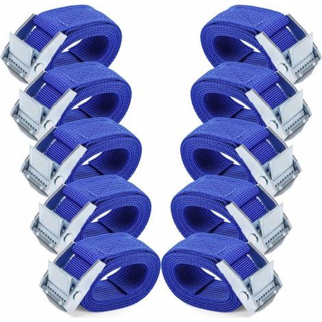Sangles d'arrimage 1M - 10 Pièces Sangle Cliquet avec Boucles à Came Alliage Antirouille Réglable à Dégagement Rapide Sangle Arrimage pour Transport de Vélo Moto Bagage-Bleu (1/5)