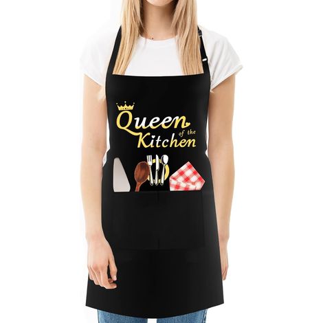 Tablier de Cuisine pour Maman, Chef Tabliers Noir Imperméable avec 2 Poches (1/5)
