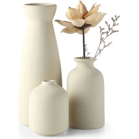 BelleRise - Lot de 3 petits vases en céramique beige pour décoration, style bohème moderne, pour la maison, pour l'herbe de la pampa