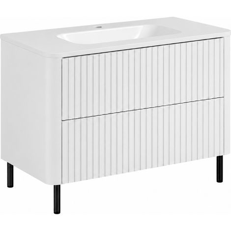 Mobile bagno Linea 80 cm, bianco, con lavabo, gambe nere (1/4)