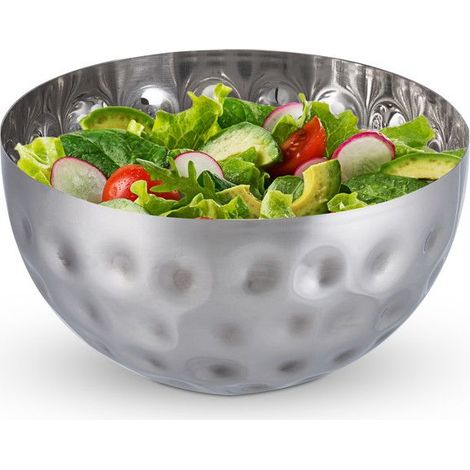 2x Saladiers ronds en acier inoxydable, design martelé, 10,5 x 20 cm, pour salade et mélange, usage cuisine et décoration