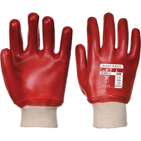 Gants PVC Poignet Tricot Rouge XL - Taille 10