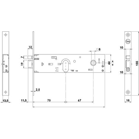 Serratura Elettrica da Fascia Stretta 854 E70 Front. Inter. 16 mm 67 mm