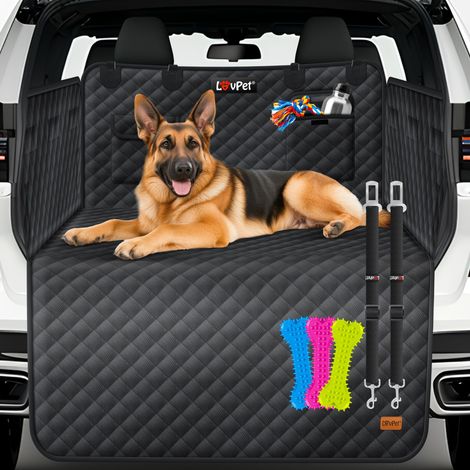 Protection de coffre pour chien imperméable – Tapis antidérapant 130x105cm – Système de ceinture de sécurité – Poches de rangement – Lovpet
