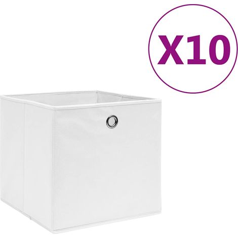 Boîtes de rangement 10 pcs-Coffre de rangement-Stockage Rangement Tissu intissé 28x28x28 cm Blanc 581543 (1/5)