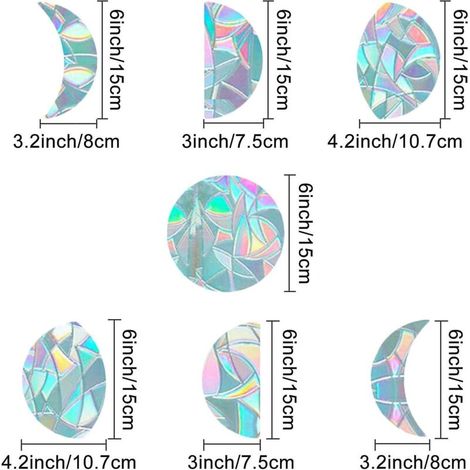 Fensteraufkleber mit Regenbogeneffekt, klebstofffrei, die die Mondphasen darstellen – 7er-Packung (1/4)