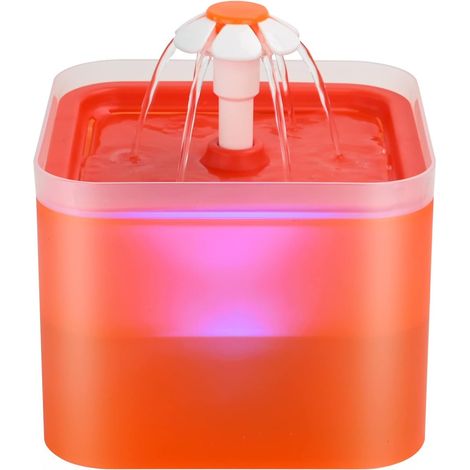 Niedlicher orangefarbener Katzenbrunnen: Kaskadenbrunnen mit LED-Beleuchtung – 2 l/67 oz, geräuschlos, für den Innenbereich geeignet (1/4)