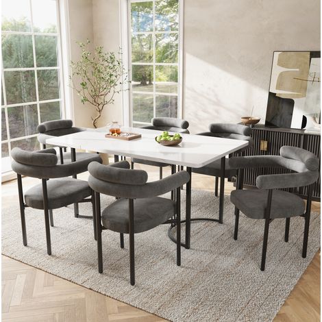 Sedie da pranzo, set da 6, 70 x 62 x 84 cm, grigio scuro, rivestimento effetto camoscio, HAVRYA (1/5)