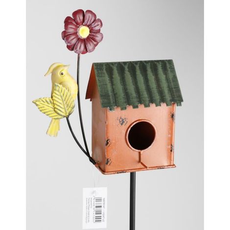 Vogelhaus Dekoration Häuschen Gartenstecker Erdspieß Figur Rasen Außen Boden (1/4)