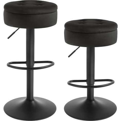 Lot de 2 Tabouret Bar WOLTU, Tabouret Pivotant à 360°, Velours + Métal, Noir (1/5)