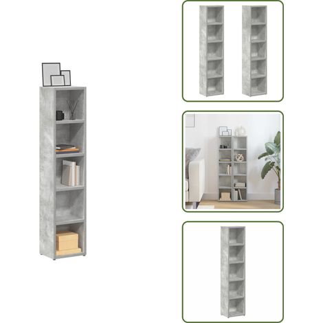 Armoires à CD 2 pcs Gris béton 21x16x93,5 cm Aggloméré - Meuble TV - Bibliothèque - Rangement Cd - Rangement Dvd - Rangement Blu Ray (1/5)