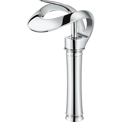 Robinet d'évier de salle de bain 1 trou en laiton massif cascade robinet d'évier haut (Chrome)
