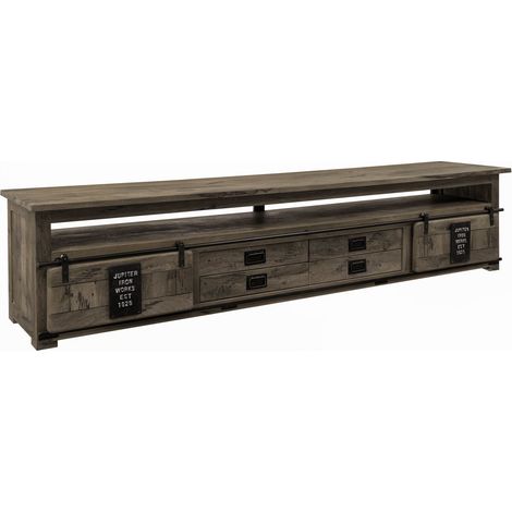 mobile TV in legno di Mango 260x50x60 grigio scuro laccato RAILWAY